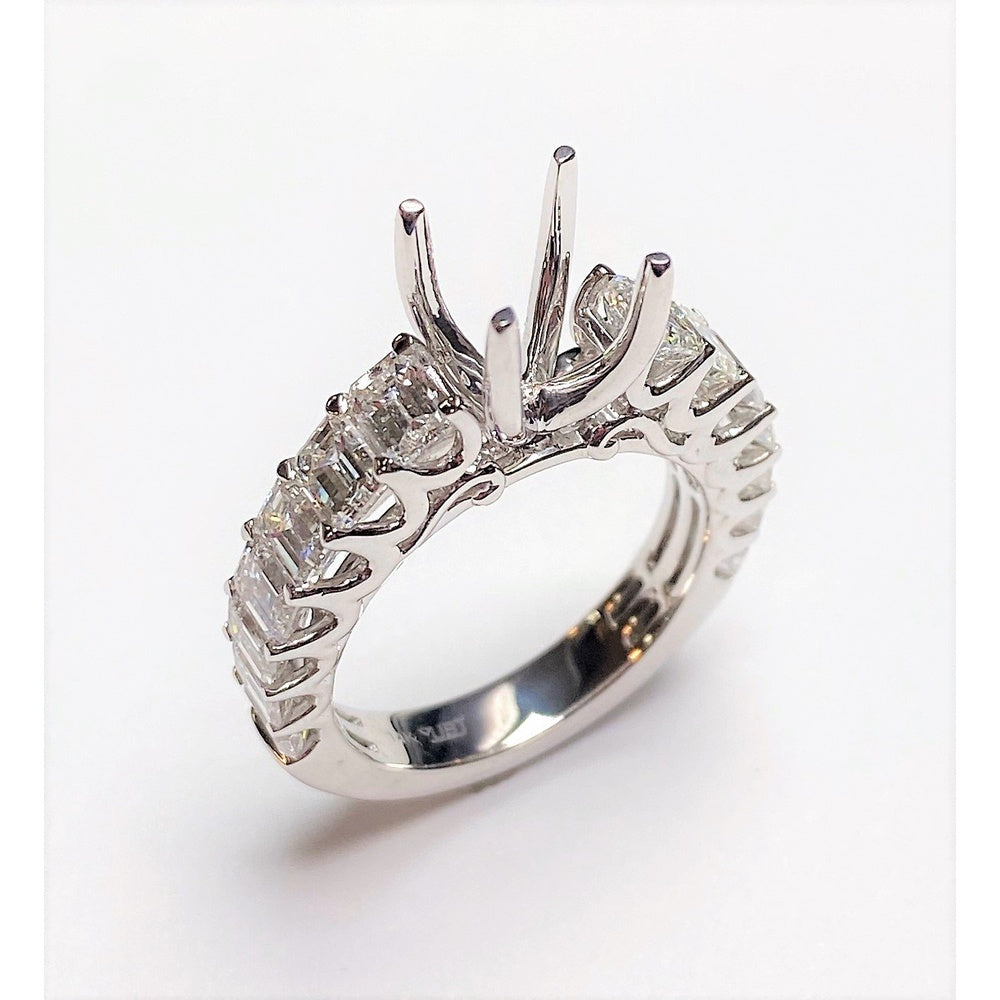 14K White Gold Semi-Mount Ring with Shared Prong Set Round Diamonds - 2.81 Carat Total Diamond Weight by Auriventus
