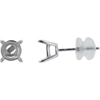 14K White Gold Semi Mount Stud Earrings for 1 Carat Gemstones - 2 Carat Total Weight