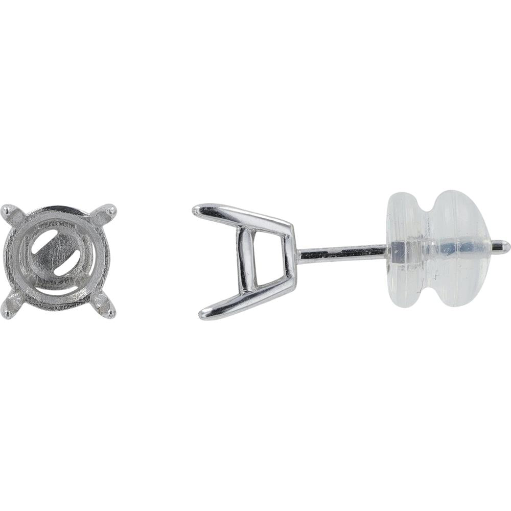 14K White Gold Semi Mount Stud Earrings for 1 Carat Gemstones - 2 Carat Total Weight