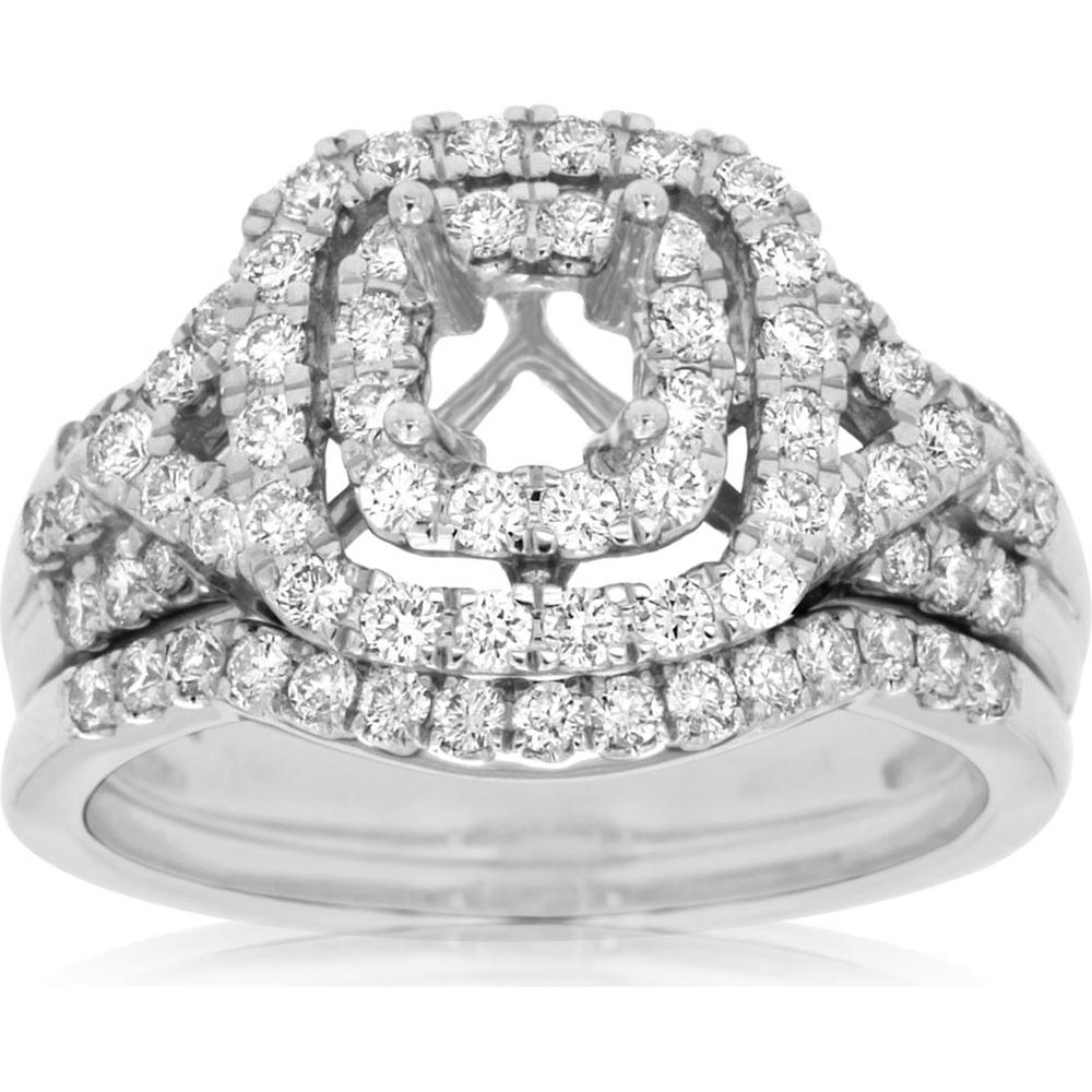 14K White Gold Semi Mount Wedding Ring with Diamond Accents - 0.90 Carats Total Diamond Weight