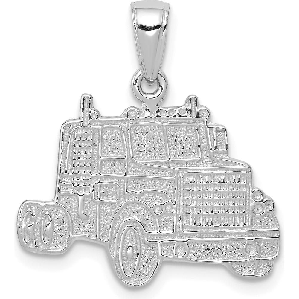 14K White Gold Semi Truck Cab Pendant with Textured Design and Rhodium Plating by Oro Pregiato