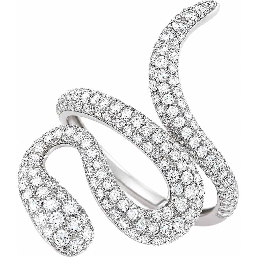 14K White Gold Serpentine Open Wrap Fashion Ring with Pavé Set Round Diamonds - 1.78 Carat Total Diamond Weight by Auriventus