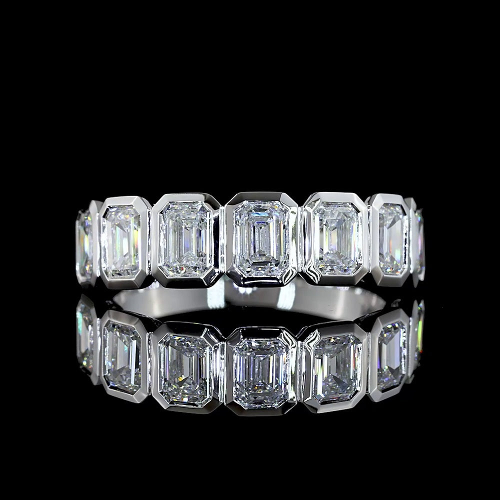 14K White Gold Seven Stone Eternity Band with Bezel Set Emerald Cut Lab Grown Diamonds - 1.93 Carat Total Diamond Weight - Covaloro Fine Jewelry