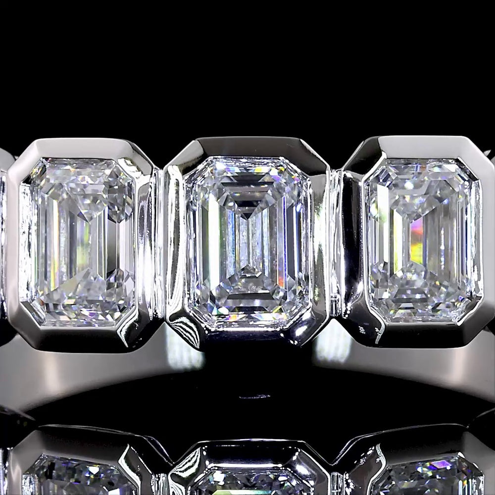 14K White Gold Seven Stone Eternity Band with Bezel Set Emerald Cut Lab Grown Diamonds - 1.93 Carat Total Diamond Weight - Covaloro Fine Jewelry