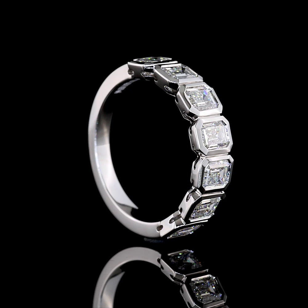 14K White Gold Seven Stone Eternity Band with Bezel Set Emerald Cut Lab Grown Diamonds - 1.93 Carat Total Diamond Weight - Covaloro Fine Jewelry