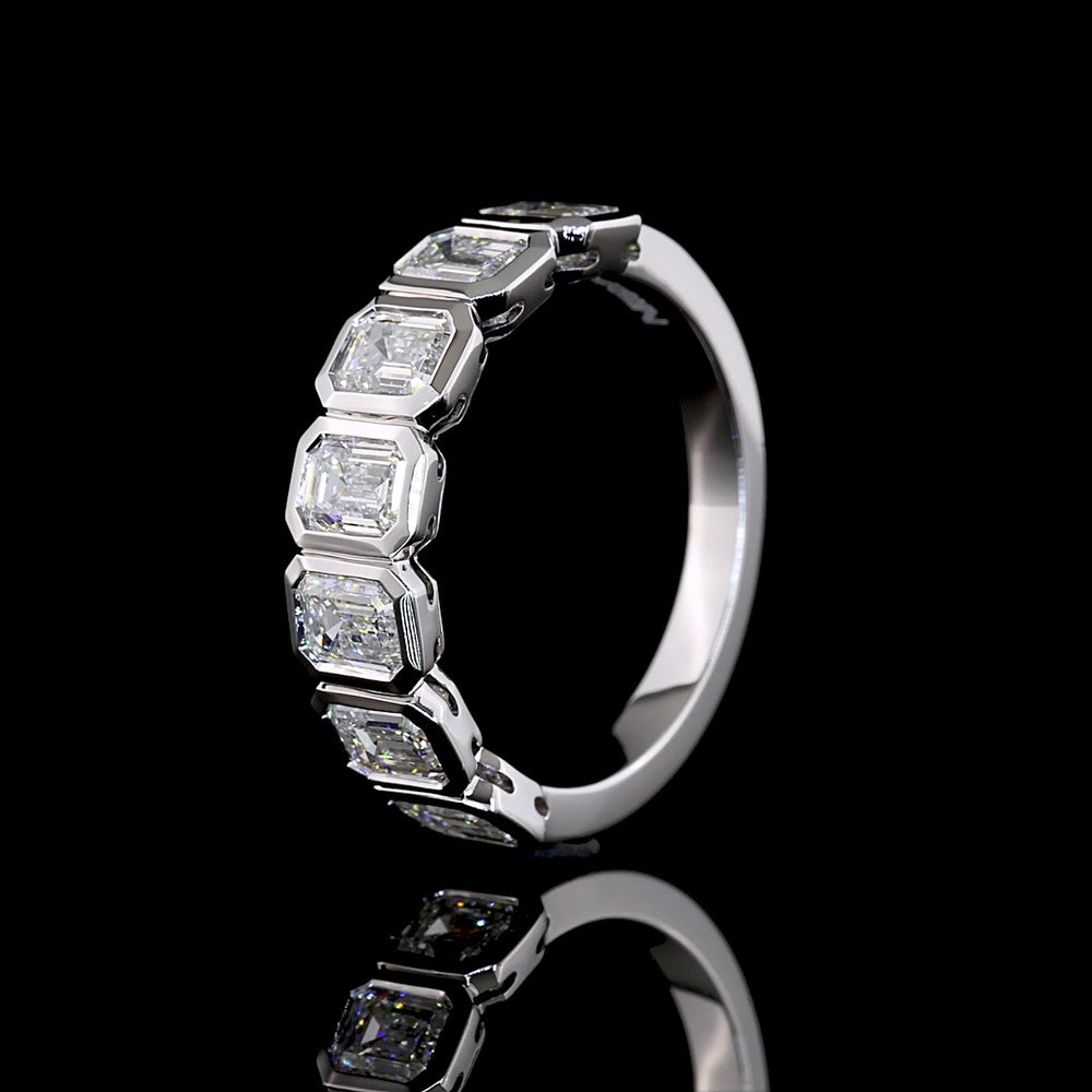 14K White Gold Seven Stone Eternity Band with Bezel Set Emerald Cut Lab Grown Diamonds - 1.93 Carat Total Diamond Weight - Covaloro Fine Jewelry