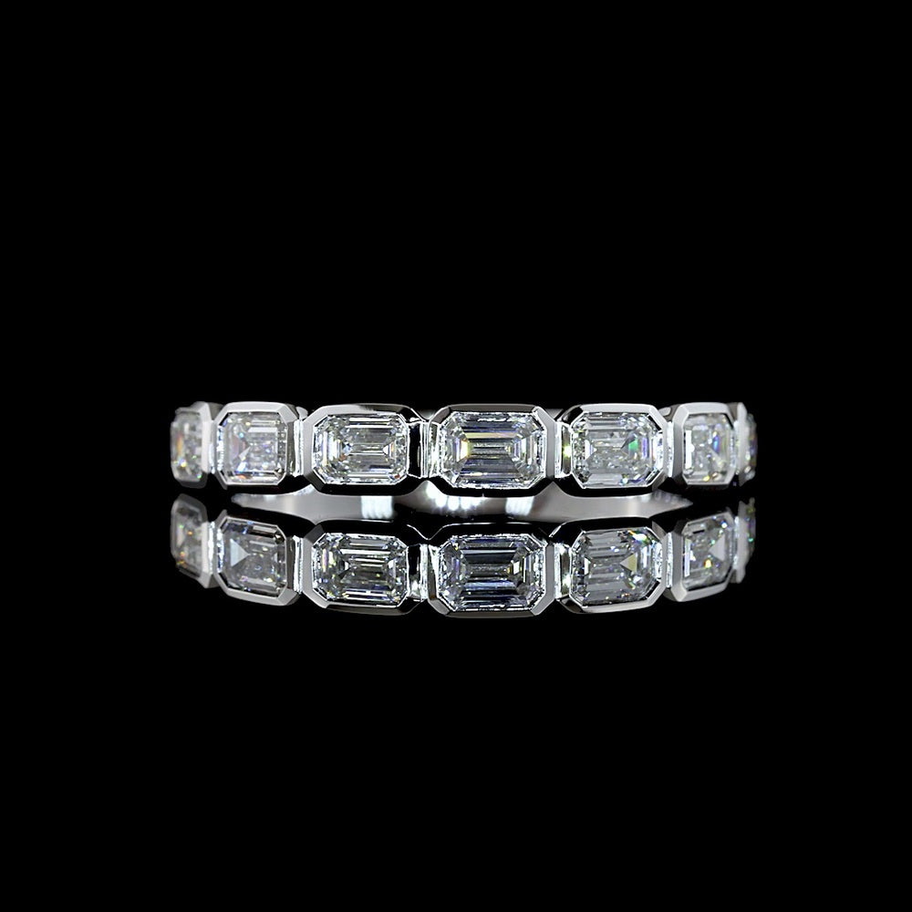 14K White Gold Seven Stone Eternity Band with East-West Bezel Set Emerald Cut Lab Diamonds - 1.06 Carat Total Diamond Weight - Covaloro Fine Jewelry