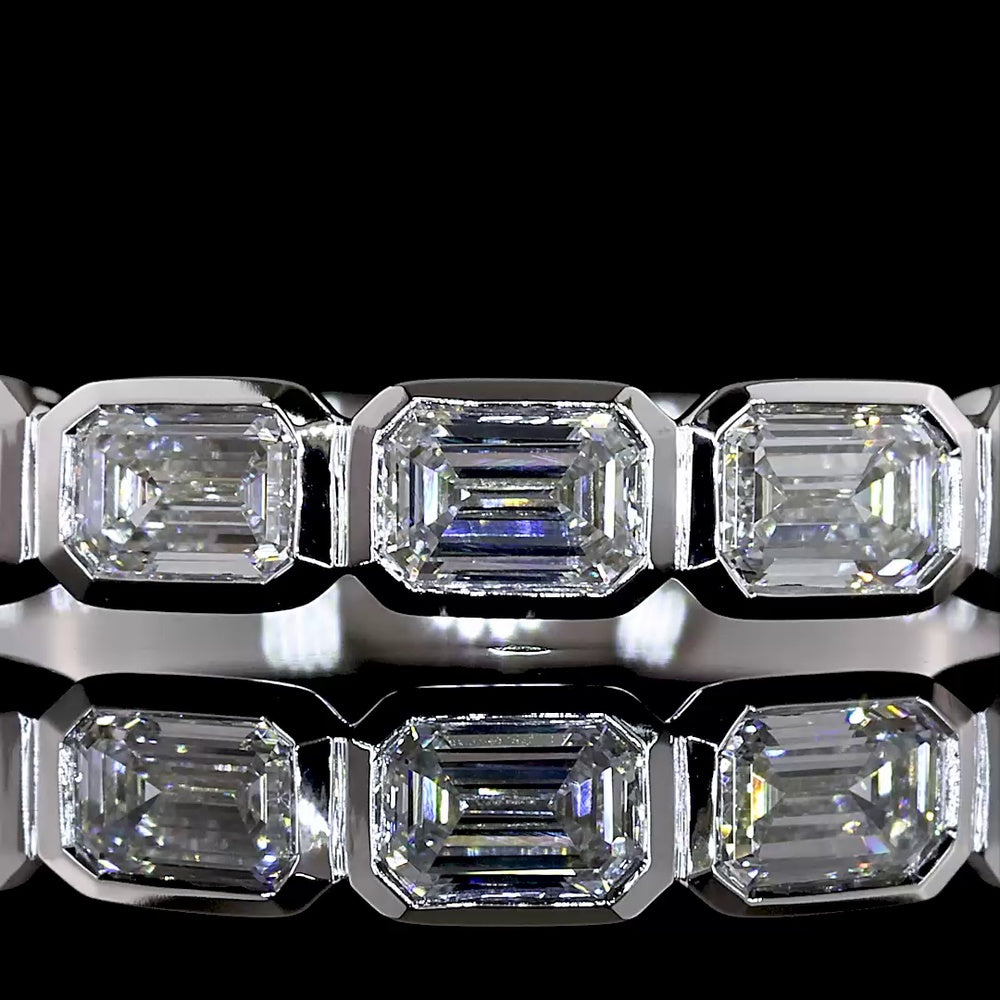 14K White Gold Seven Stone Eternity Band with East-West Bezel Set Emerald Cut Lab Diamonds - 1.06 Carat Total Diamond Weight - Covaloro Fine Jewelry