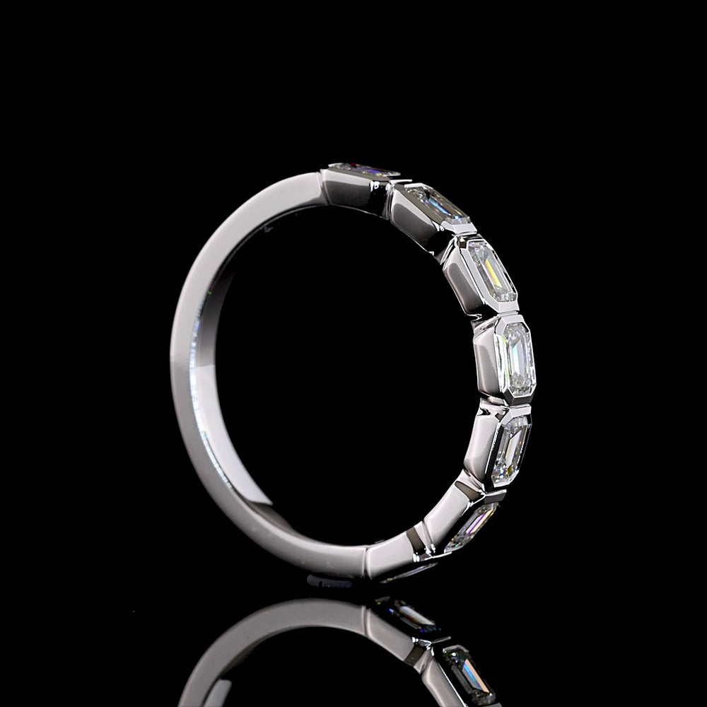 14K White Gold Seven Stone Eternity Band with East-West Bezel Set Emerald Cut Lab Diamonds - 1.06 Carat Total Diamond Weight - Covaloro Fine Jewelry