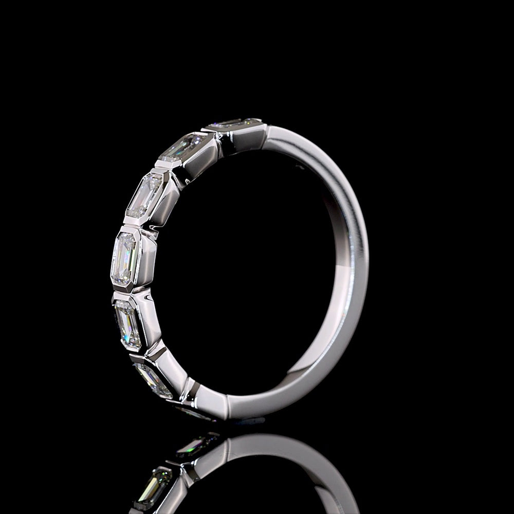 14K White Gold Seven Stone Eternity Band with East-West Bezel Set Emerald Cut Lab Diamonds - 1.06 Carat Total Diamond Weight - Covaloro Fine Jewelry