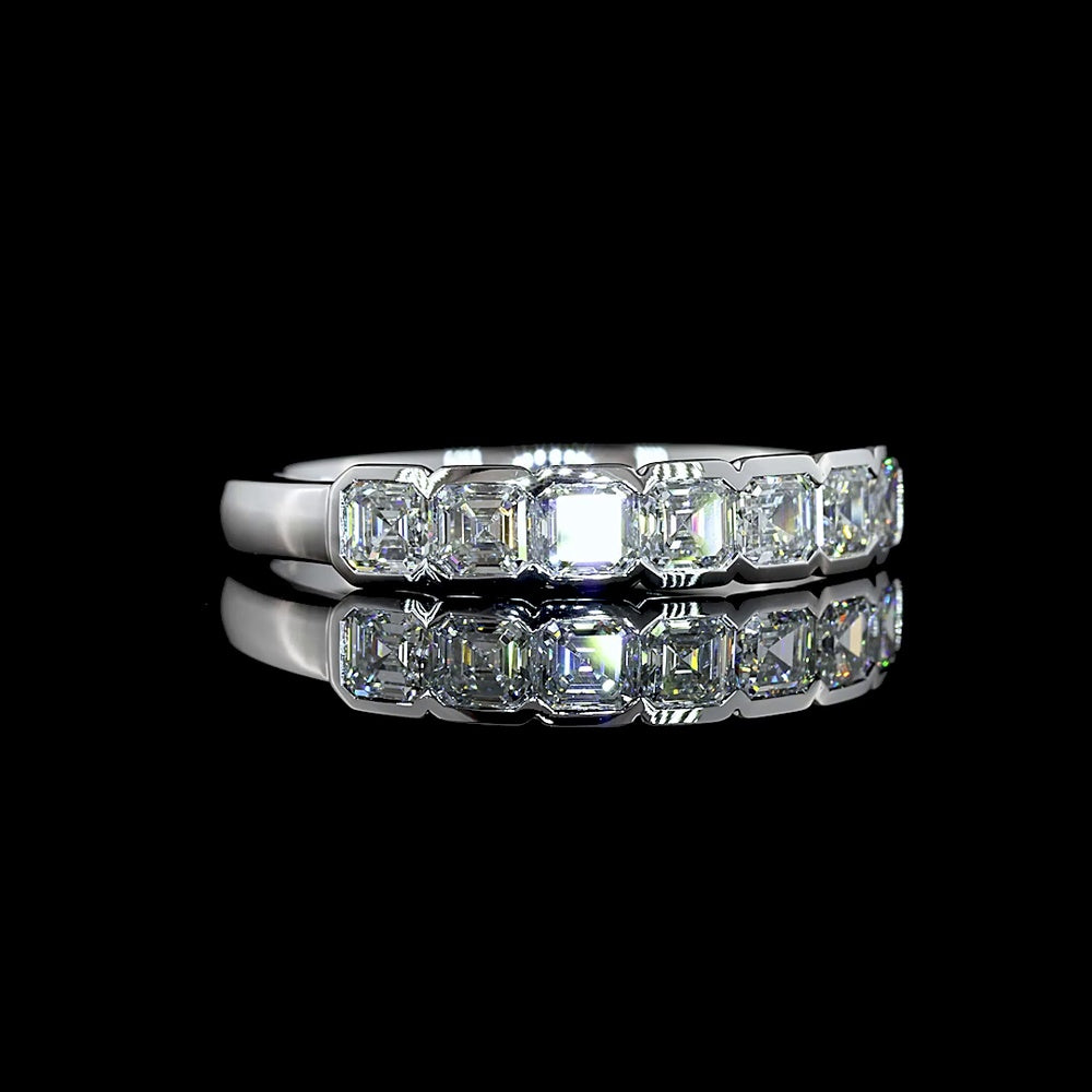 14K White Gold Seven-Stone Eternity Band with Half-Bezel Set Asscher Cut Lab Diamonds - 0.97 Carat Total Weight - Covaloro Fine Jewelry
