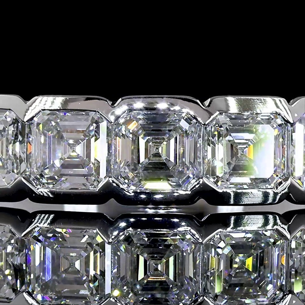 14K White Gold Seven-Stone Eternity Band with Half-Bezel Set Asscher Cut Lab Diamonds - 0.97 Carat Total Weight - Covaloro Fine Jewelry