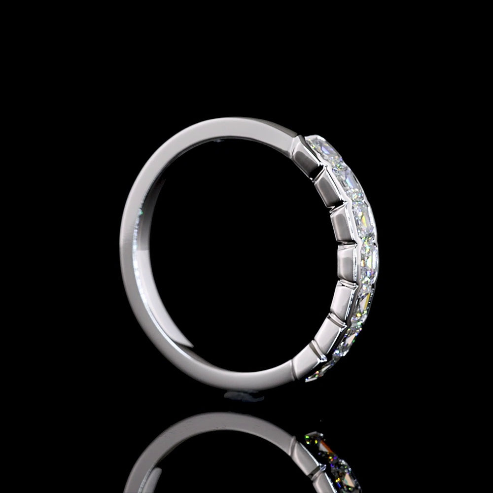 14K White Gold Seven-Stone Eternity Band with Half-Bezel Set Asscher Cut Lab Diamonds - 0.97 Carat Total Weight - Covaloro Fine Jewelry