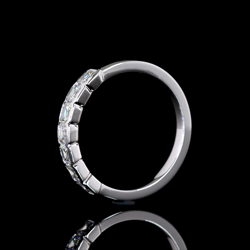 14K White Gold Seven-Stone Eternity Band with Half-Bezel Set Asscher Cut Lab Diamonds - 0.97 Carat Total Weight - Covaloro Fine Jewelry
