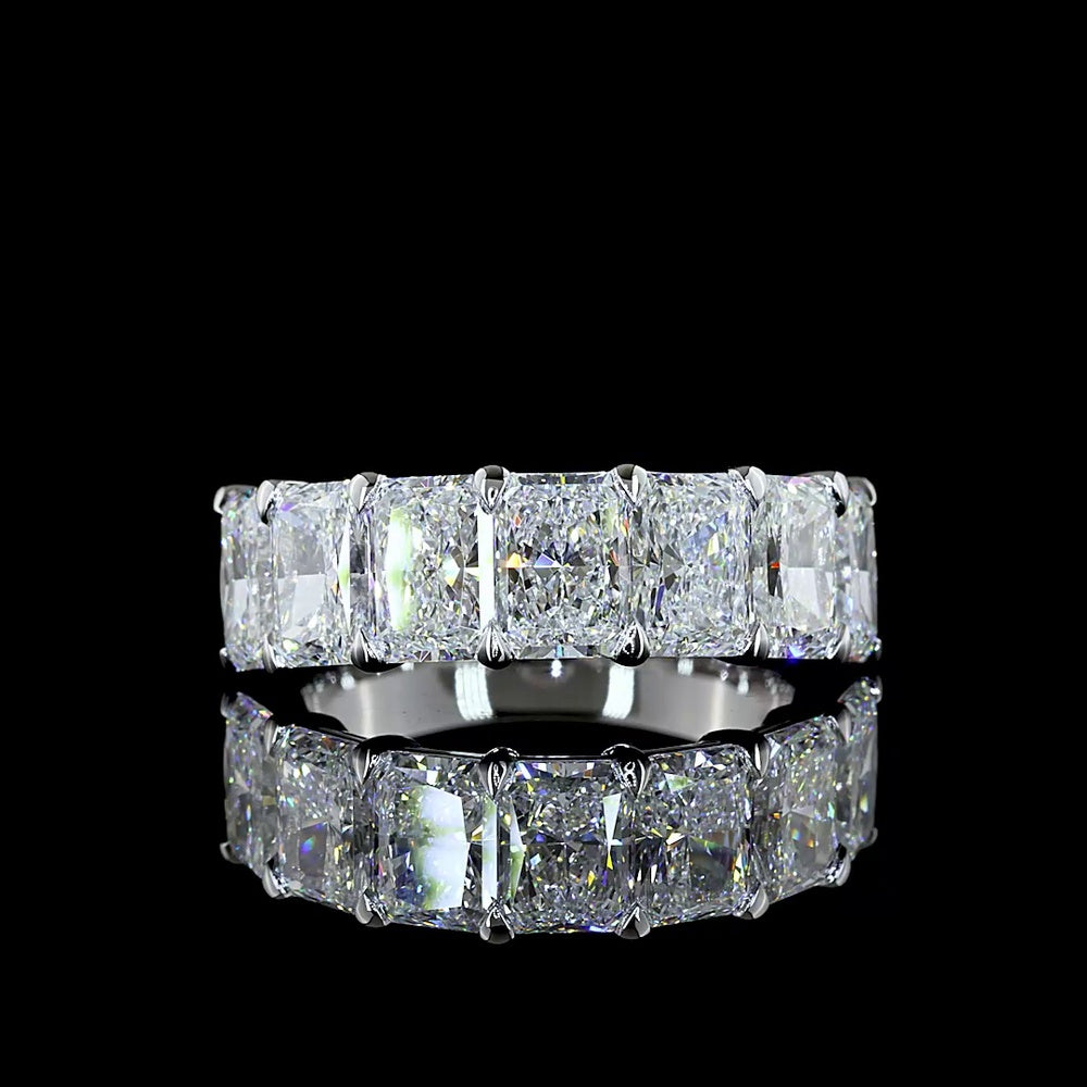 14K White Gold Seven Stone Eternity Band with North-South Radiant Cut Lab Diamonds - 5.02 Carats Total Diamond Weight - Covaloro Fine Jewelry