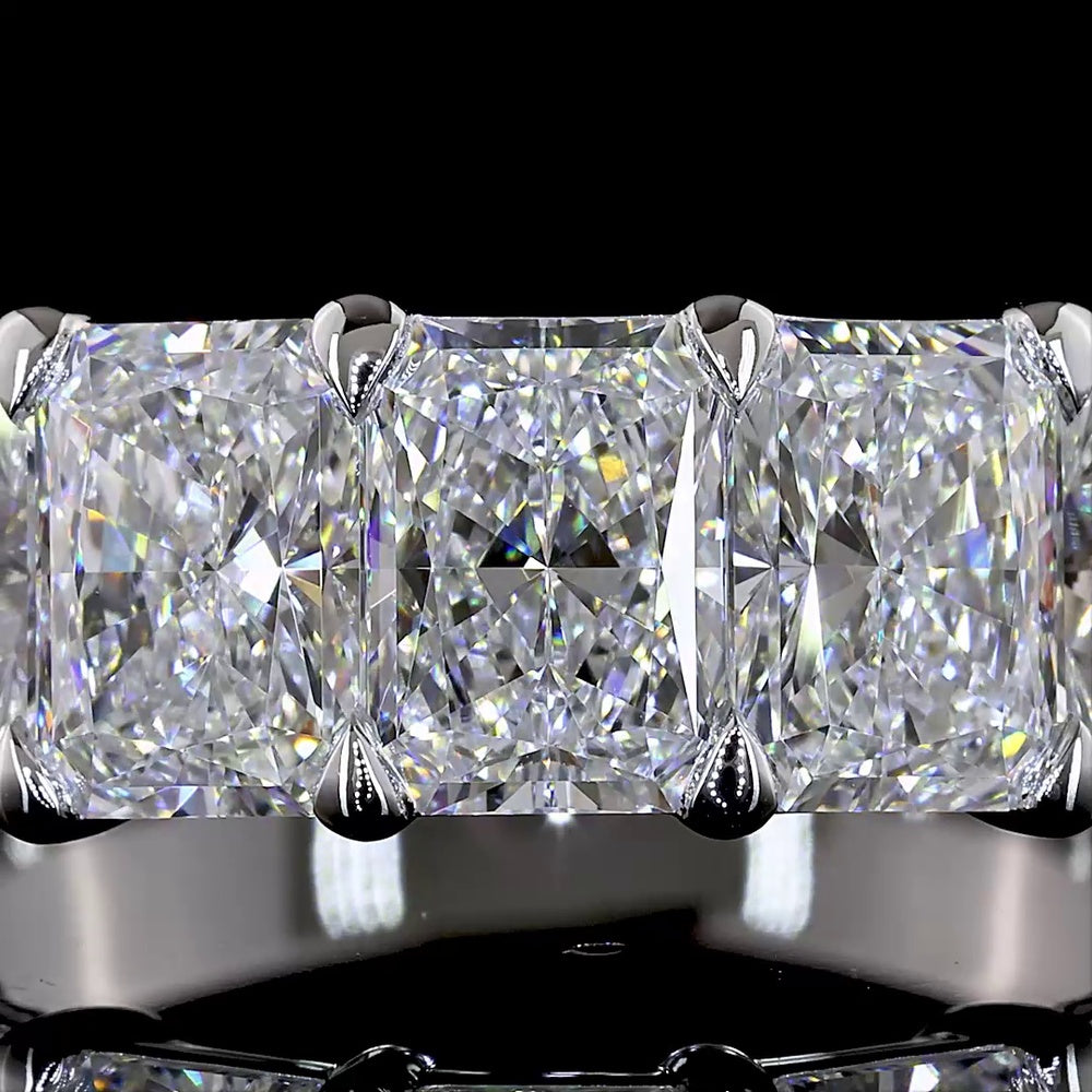 14K White Gold Seven Stone Eternity Band with North-South Radiant Cut Lab Diamonds - 5.02 Carats Total Diamond Weight - Covaloro Fine Jewelry