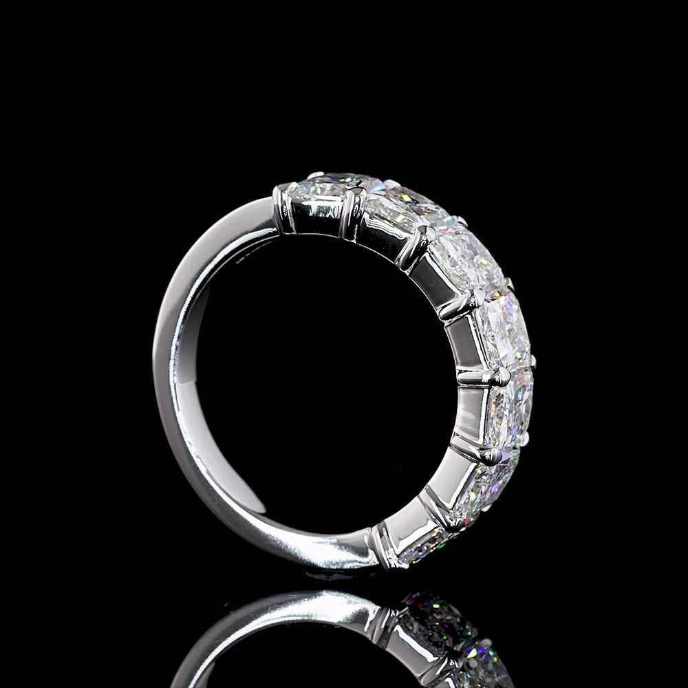14K White Gold Seven Stone Eternity Band with North-South Radiant Cut Lab Diamonds - 5.02 Carats Total Diamond Weight - Covaloro Fine Jewelry