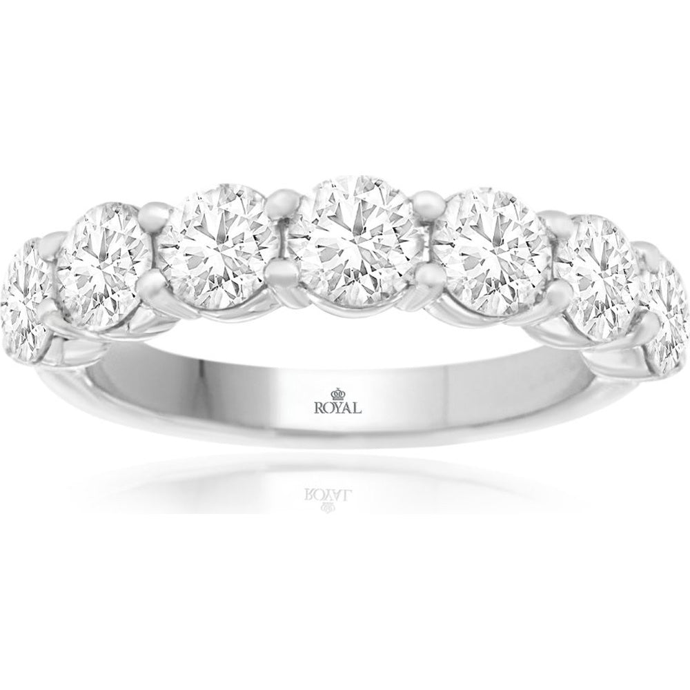 14K White Gold Shared-Prong Band with Round Lab Grown Diamonds - 2.30 Carat Total Diamond Weight - Royal Jewelry