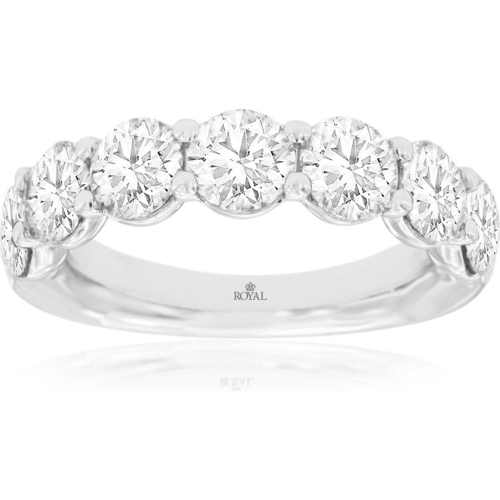 14K White Gold Shared Prong Band with Round Lab Grown Diamonds - 3.70 Carat Total Diamond Weight - Royal Jewelry