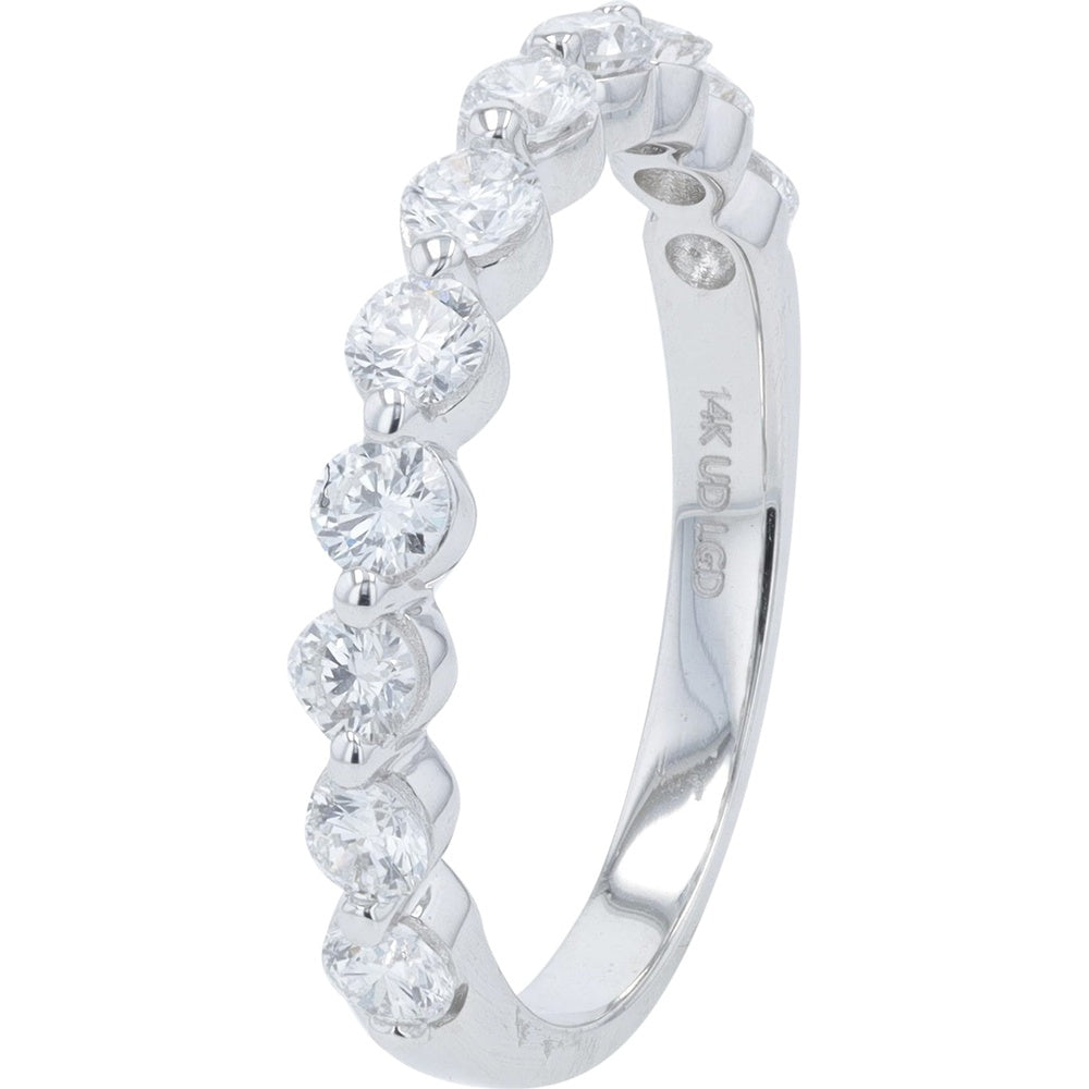 14K White Gold Shared-Prong Diamond Band with 1.00 Carat Round Lab Grown Diamonds