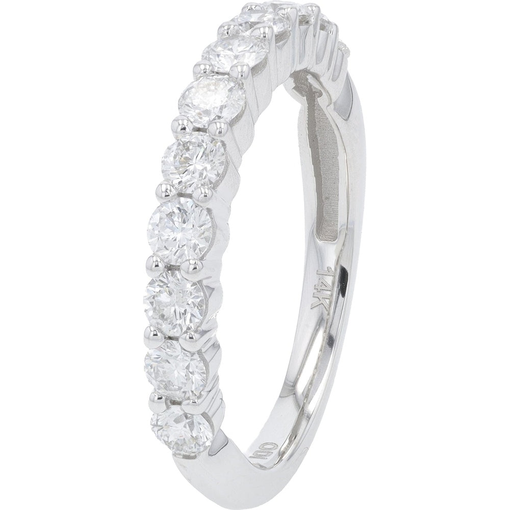 14K White Gold Shared-Prong Diamond Band with Round Brilliant Cut Diamonds - 1.00 Carat Total Diamond Weight