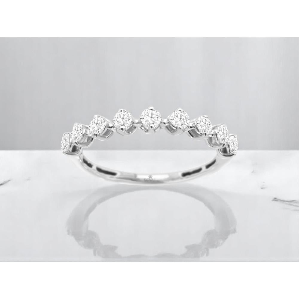 14K White Gold Shared-Prong Diamond Wedding Band with Round Brilliant Cut Stones - 0.50 Carat Total Diamond Weight - Royal Jewelry