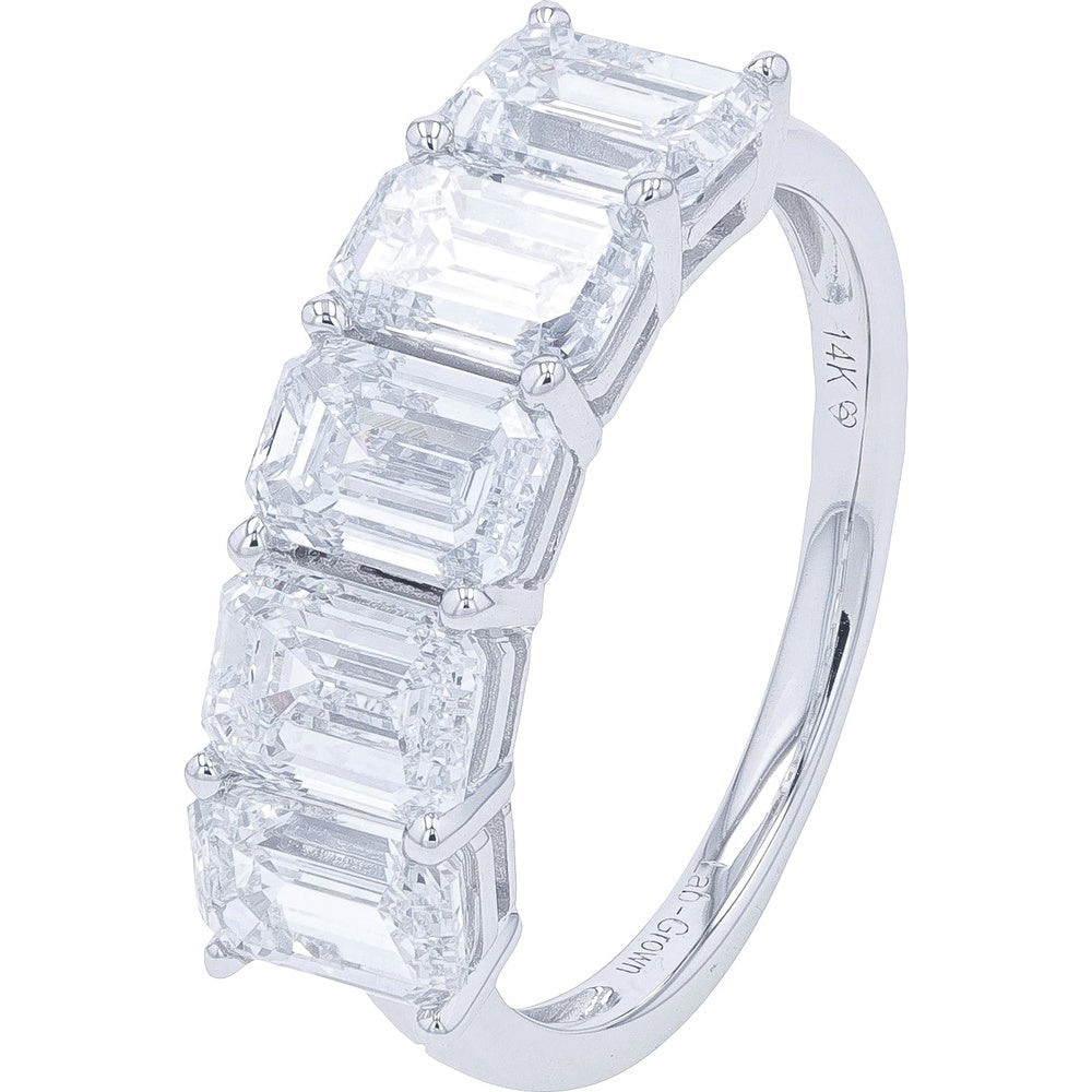 14K White Gold Shared-Prong Emerald-Cut Lab Grown Diamond Band - 3.50 Carat Total Diamond Weight