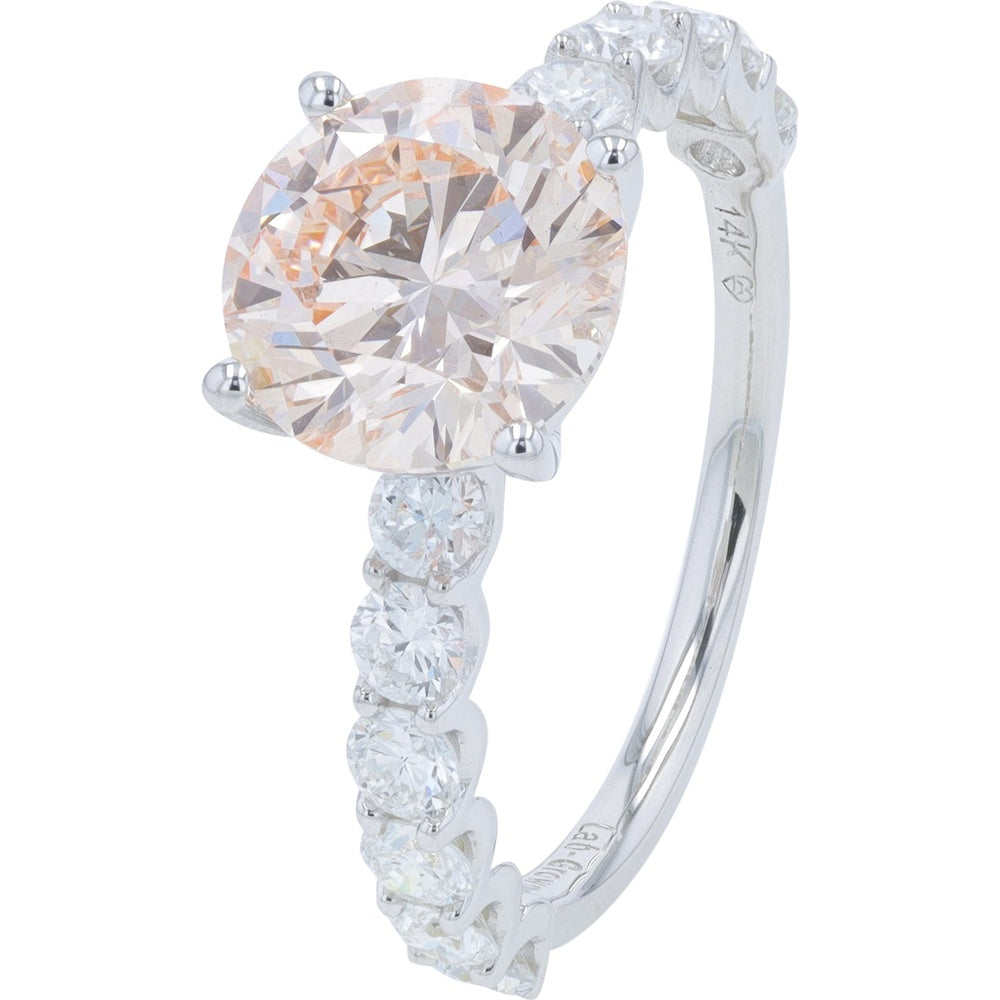 14K White Gold Shared-Prong Engagement Ring with 2.75-Carat Round Peach Lab-Grown Diamond and Accent Diamonds - 3.50 Carat Total Diamond Weight