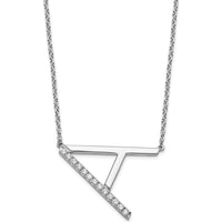 14K White Gold Sideways Diamond Initial A Pendant Necklace with Cable Chain - Personalized Luxury Jewelry by Oro Pregiato
