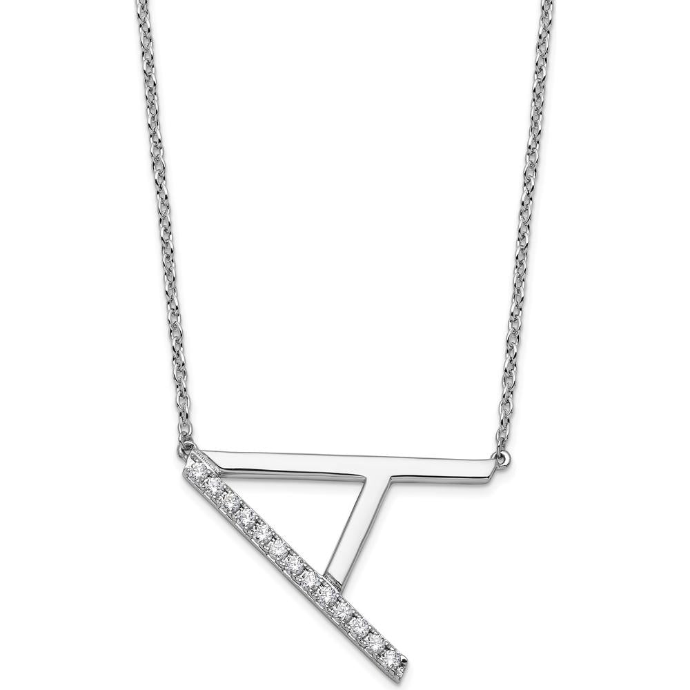 14K White Gold Sideways Diamond Initial A Pendant Necklace with Cable Chain - Personalized Luxury Jewelry by Oro Pregiato