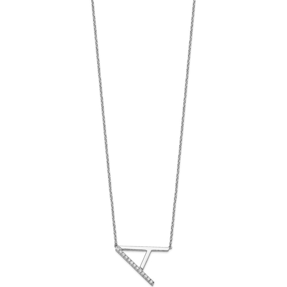 14K White Gold Sideways Diamond Initial A Pendant Necklace with Cable Chain - Personalized Luxury Jewelry by Oro Pregiato