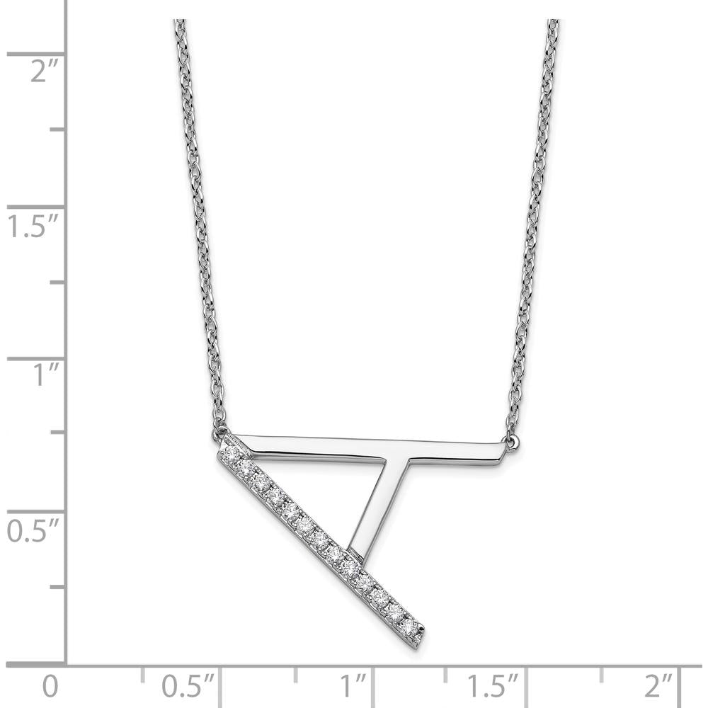 14K White Gold Sideways Diamond Initial A Pendant Necklace with Cable Chain - Personalized Luxury Jewelry by Oro Pregiato