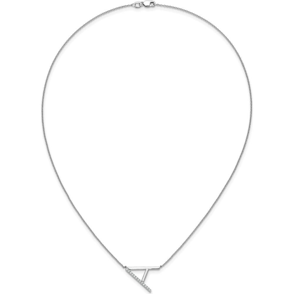 14K White Gold Sideways Diamond Initial A Pendant Necklace with Cable Chain - Personalized Luxury Jewelry by Oro Pregiato