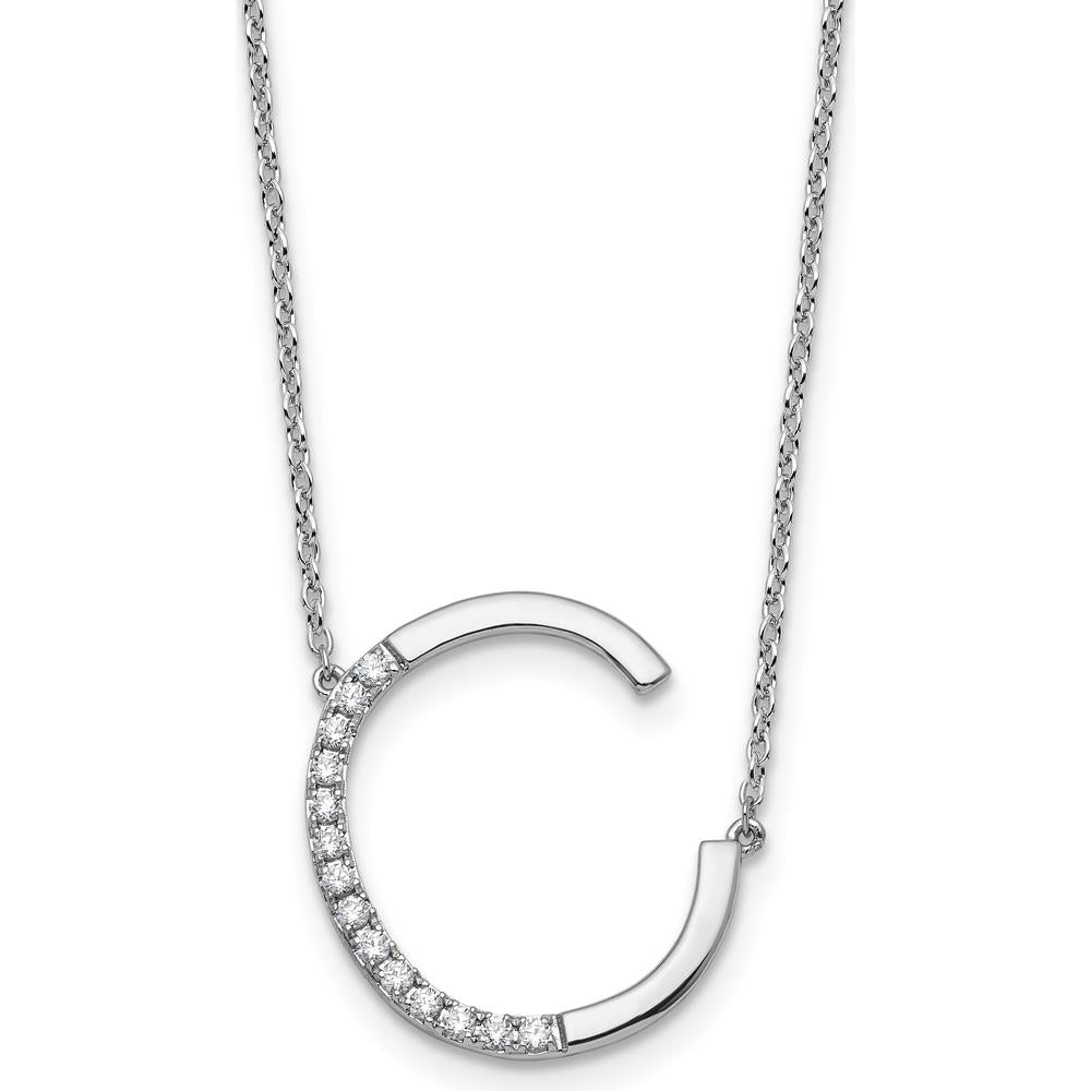 14K White Gold Sideways Diamond Initial "C" Necklace with Polished Finish - 0.18 Carat Total Diamond Weight by Oro Pregiato