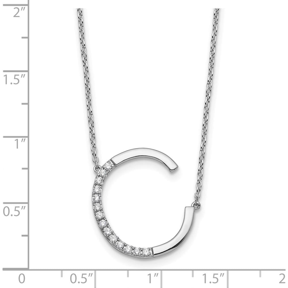 14K White Gold Sideways Diamond Initial "C" Necklace with Polished Finish - 0.18 Carat Total Diamond Weight by Oro Pregiato