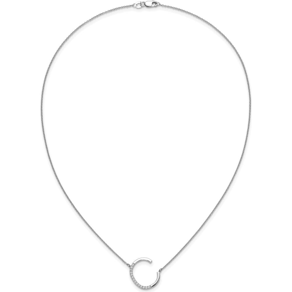 14K White Gold Sideways Diamond Initial "C" Necklace with Polished Finish - 0.18 Carat Total Diamond Weight by Oro Pregiato