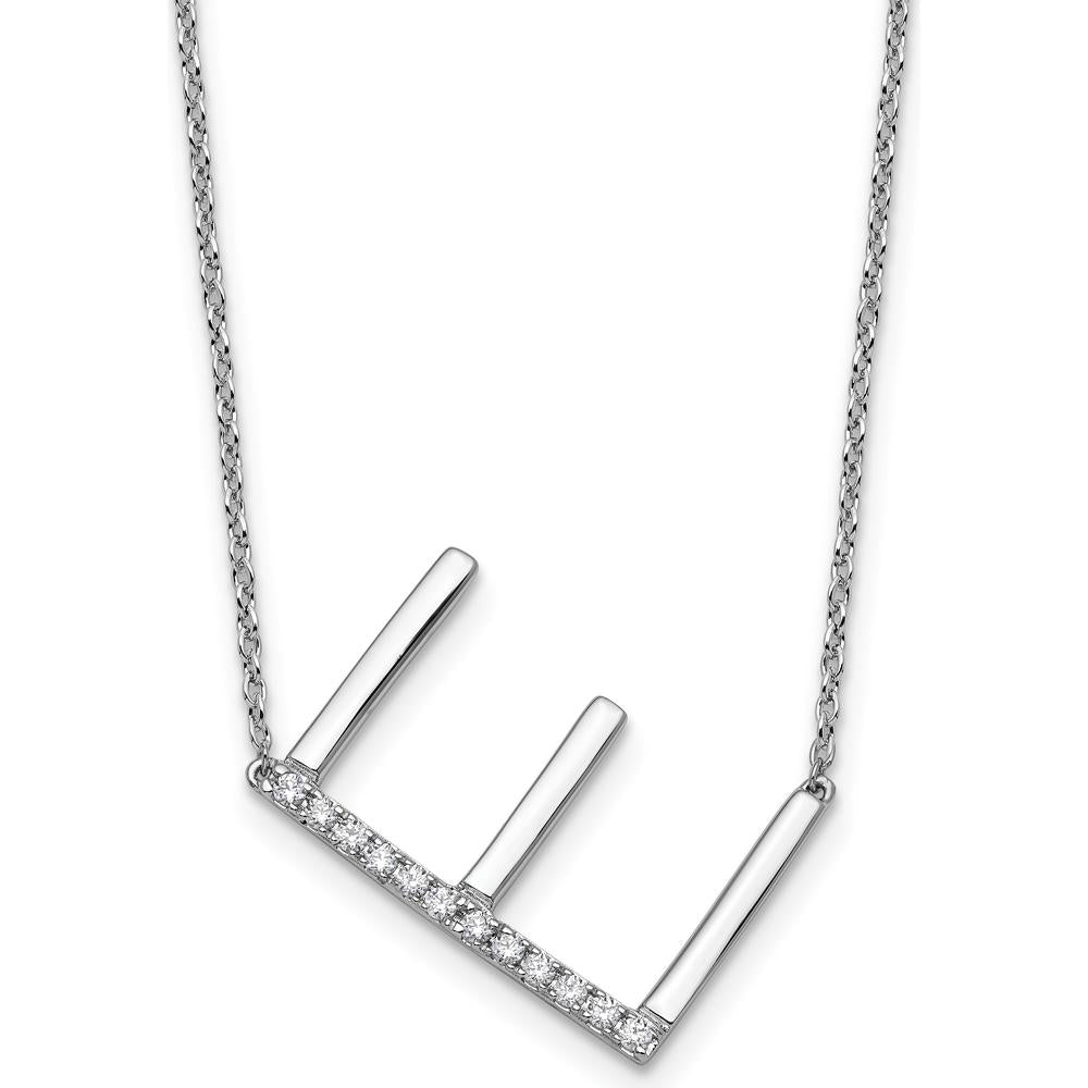 14K White Gold Sideways Diamond Initial "E" Pendant Necklace - Personalized Design with Diamonds by Oro Pregiato