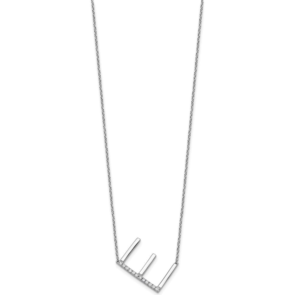 14K White Gold Sideways Diamond Initial "E" Pendant Necklace - Personalized Design with Diamonds by Oro Pregiato