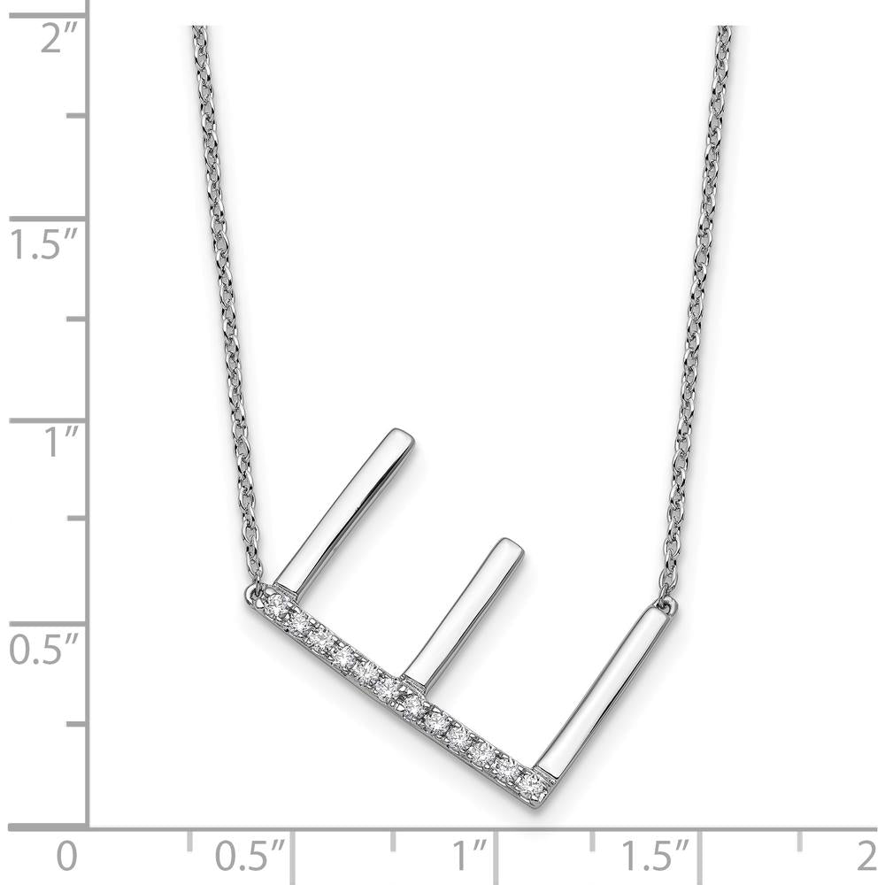14K White Gold Sideways Diamond Initial "E" Pendant Necklace - Personalized Design with Diamonds by Oro Pregiato