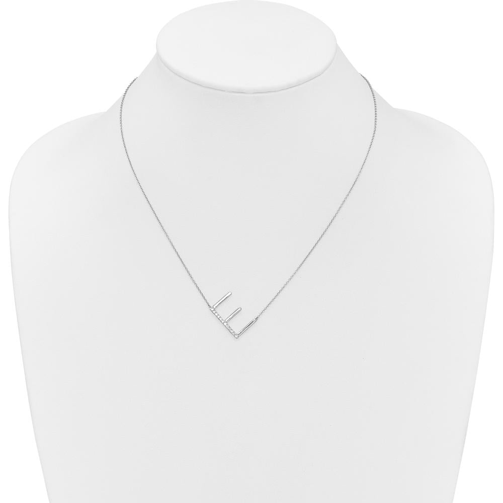 14K White Gold Sideways Diamond Initial "E" Pendant Necklace - Personalized Design with Diamonds by Oro Pregiato