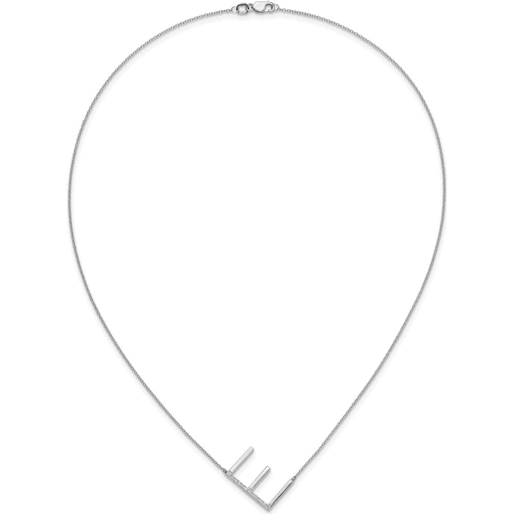 14K White Gold Sideways Diamond Initial "E" Pendant Necklace - Personalized Design with Diamonds by Oro Pregiato