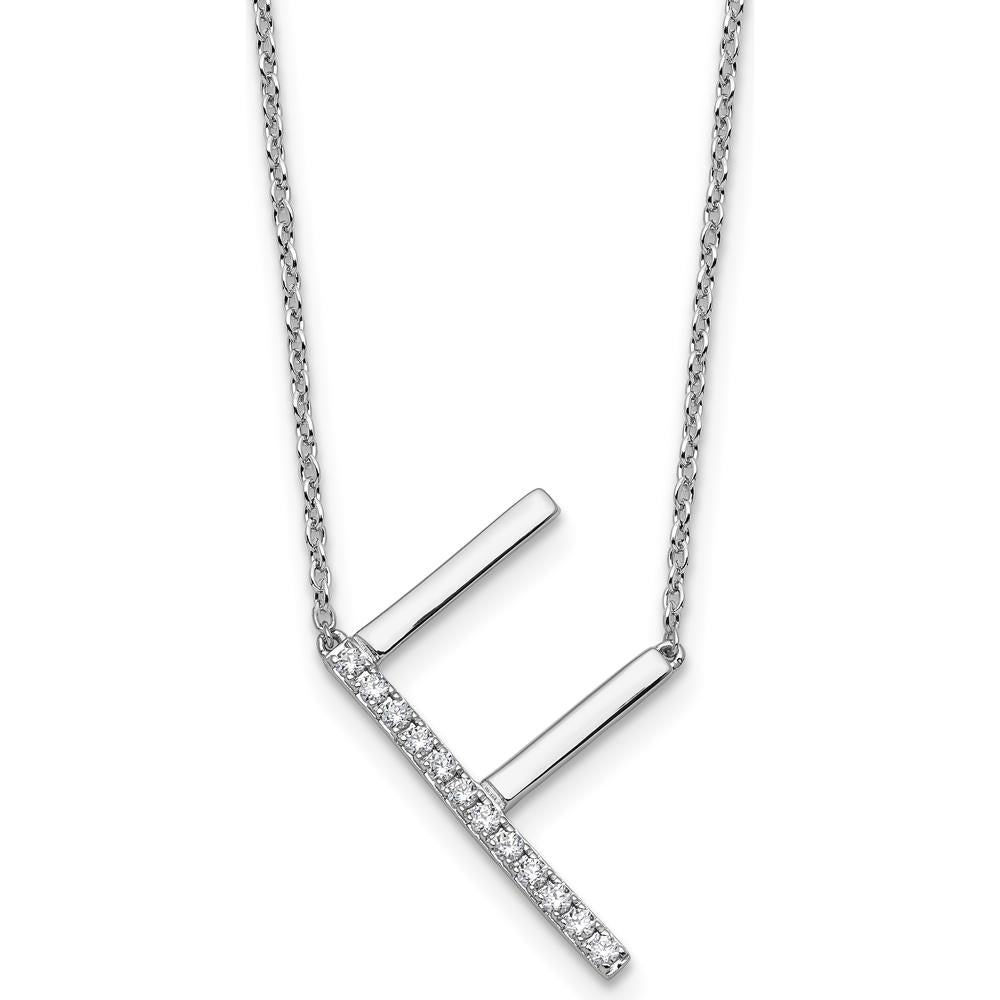 14K White Gold Sideways Diamond Initial F Necklace - 0.15 Carat Total Diamond Weight by Oro Pregiato