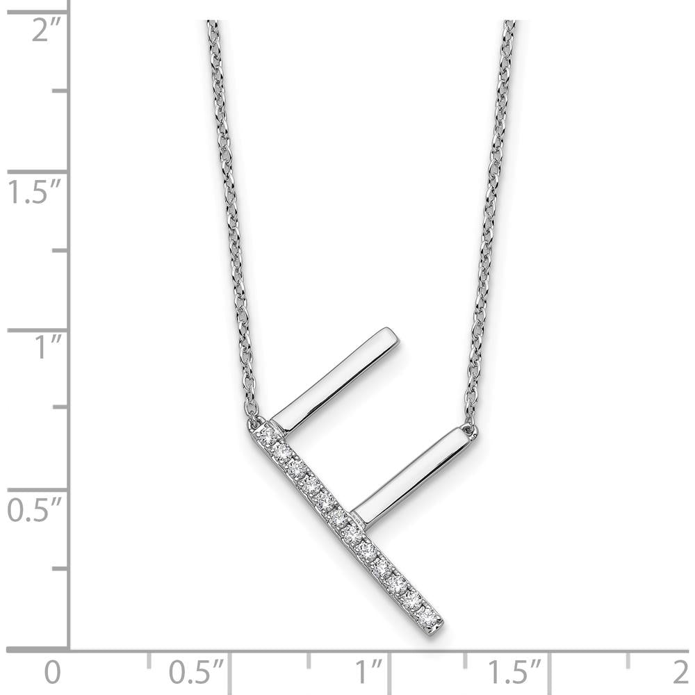 14K White Gold Sideways Diamond Initial F Necklace - 0.15 Carat Total Diamond Weight by Oro Pregiato