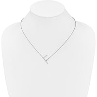 14K White Gold Sideways Diamond Initial F Necklace - 0.15 Carat Total Diamond Weight by Oro Pregiato