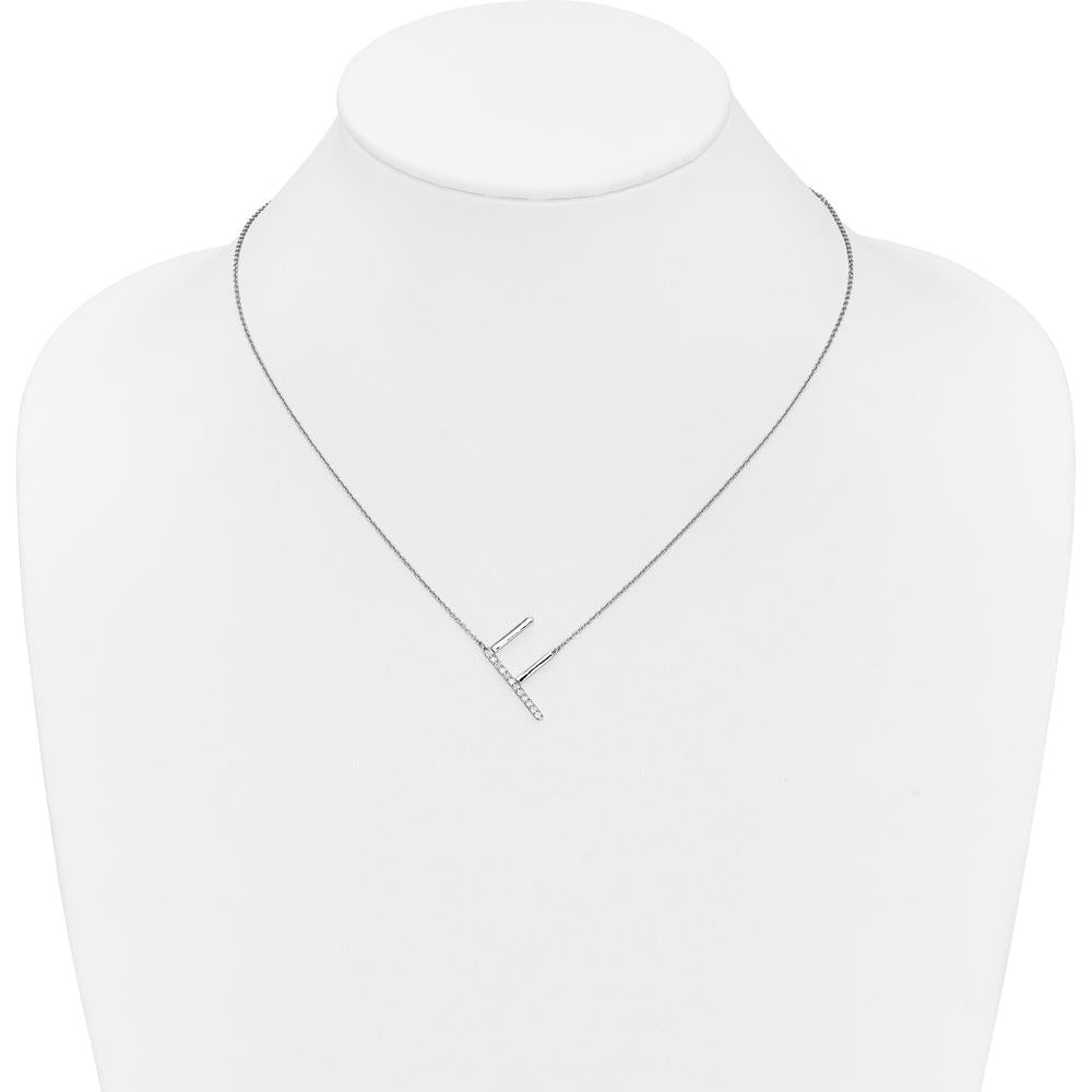 14K White Gold Sideways Diamond Initial F Necklace - 0.15 Carat Total Diamond Weight by Oro Pregiato