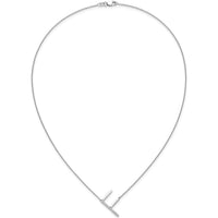 14K White Gold Sideways Diamond Initial F Necklace - 0.15 Carat Total Diamond Weight by Oro Pregiato