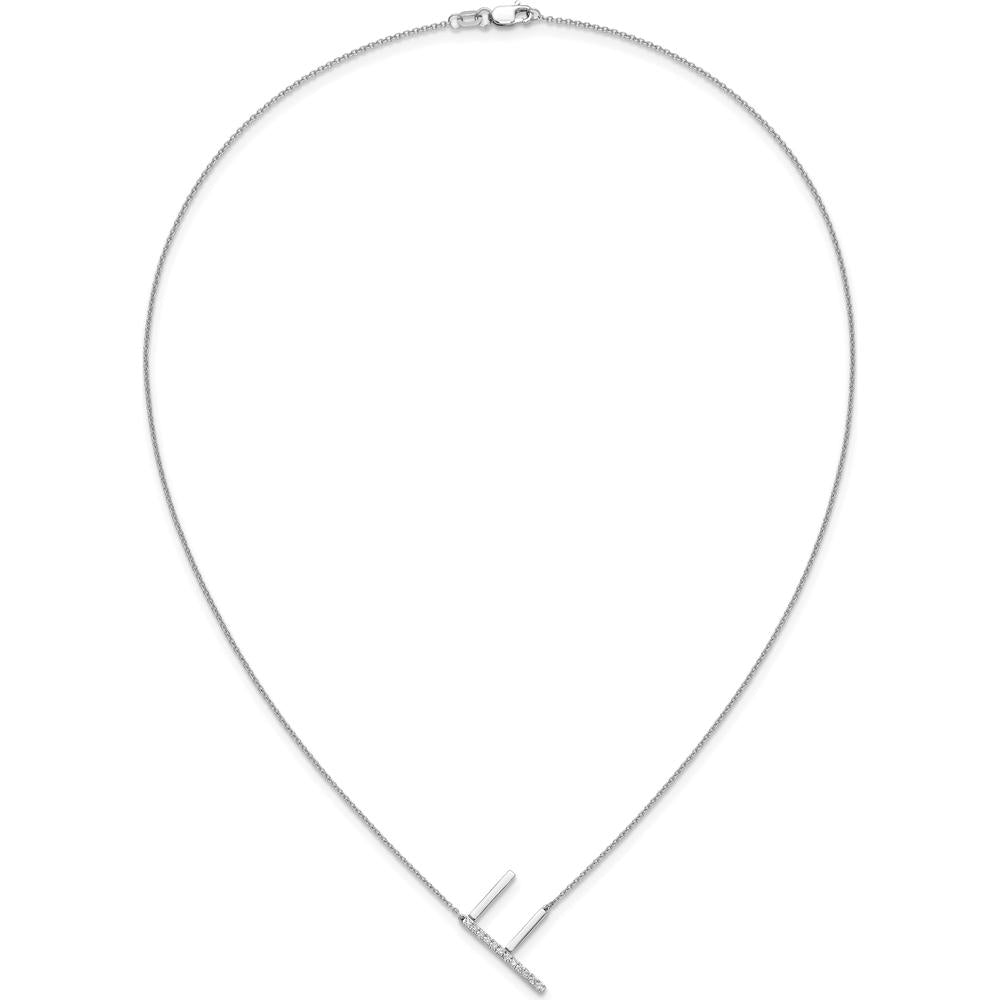 14K White Gold Sideways Diamond Initial F Necklace - 0.15 Carat Total Diamond Weight by Oro Pregiato