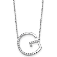 14K White Gold Sideways Diamond Initial G Necklace - Personalized 18" Pendant with Diamonds by Oro Pregiato