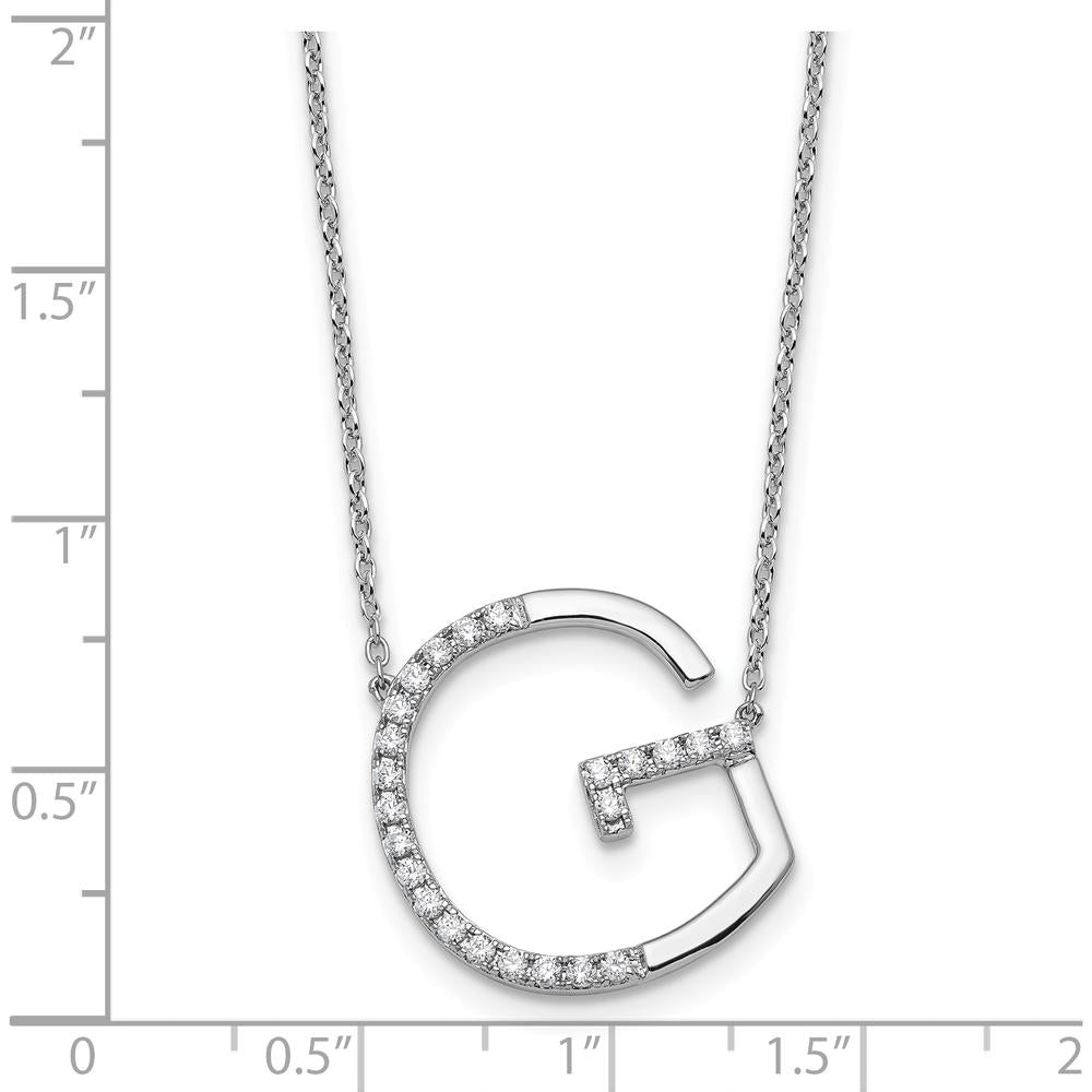 14K White Gold Sideways Diamond Initial G Necklace - Personalized 18" Pendant with Diamonds by Oro Pregiato
