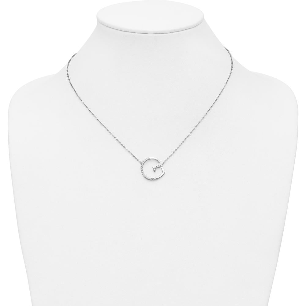 14K White Gold Sideways Diamond Initial G Necklace - Personalized 18" Pendant with Diamonds by Oro Pregiato